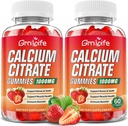 2 Pack Calcium Citrate Gummies, Azúcar Citrato de Calcio Gratuito 1000mg para Muscle Saludable, Absorción Suplementos de Calcio para Adultos &amp; Niños, Fresa, 120 Conde