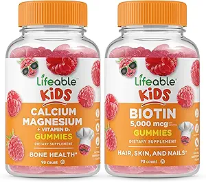 Magnesio de calcio vital para niños + Biotina niños, Gummies Bundle - Gran Tasting, Suplemento de vitaminas, Gluten Gratis, GMO Gratis, Chewable Gummy