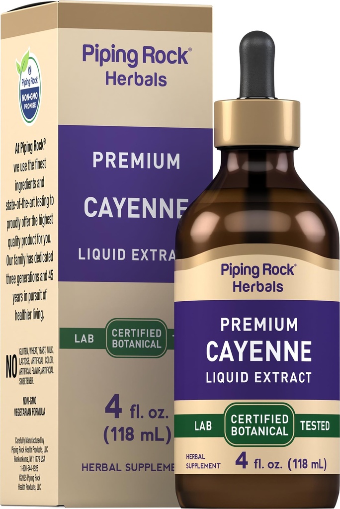 Piping Rock Cayenne Pepper Drops | 4 Fl Oz Tincture | Liquid Extract Supplement | Vegetarian, Alcohol Free | Non-GMO, Gluten Free