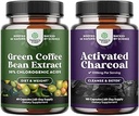 Bundle of Pure Green Coffee Bean Extract for Antioxidant Heart Health Mental Focus and Size Reduction and Cleanse and Detox Activated Charcoal Capsules for Bloating Relief and Body Detox Cleanse