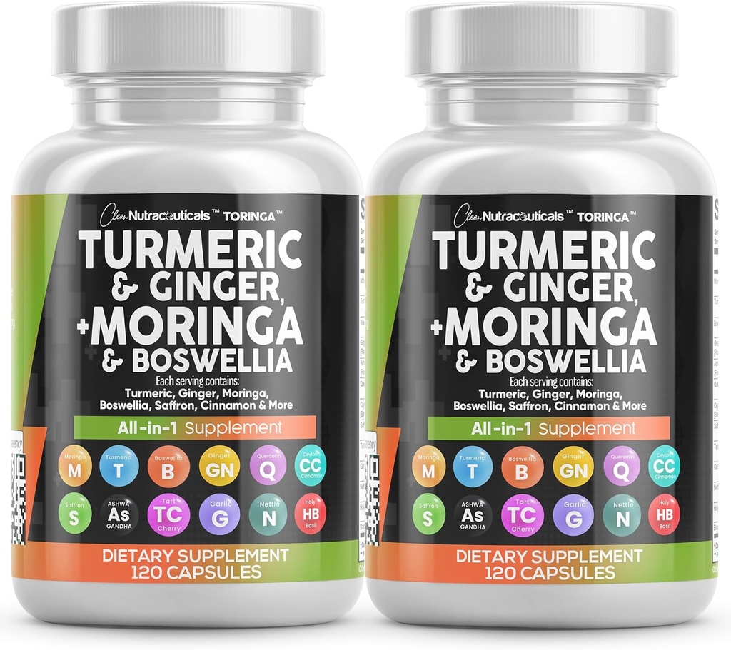 Turmeric Moringa Suplemento Silencio Ginger Boswellia Saffron - Suplemento para Mujeres y Hombres con Ceillón, Tart Cherry, Quercetin Ajo Nettle Holy Basil - 2Pack