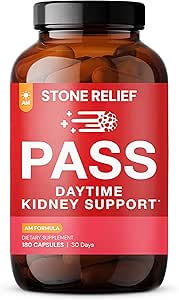 STONE RELIEF Pass AM – Daytime Herbal Kidney Support for Relief, Comfort, " increased Flow (180 capsules + Stone Catcher + Printed Guidebook)