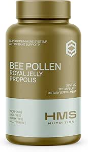 Premium Bee Pollen Daily Dietary Supplement - Includes Propolis & Royal Jelly - 3250mg Non-GMO, 120 Vegetarian Capsules - 30 Day Supply