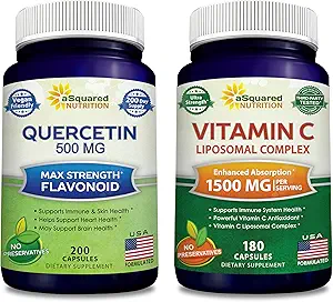 aSquared Nutrition Bundle for Quercetin 500mg &amp; Vitamina C Liposomal Complex 1500mg - Immune Support