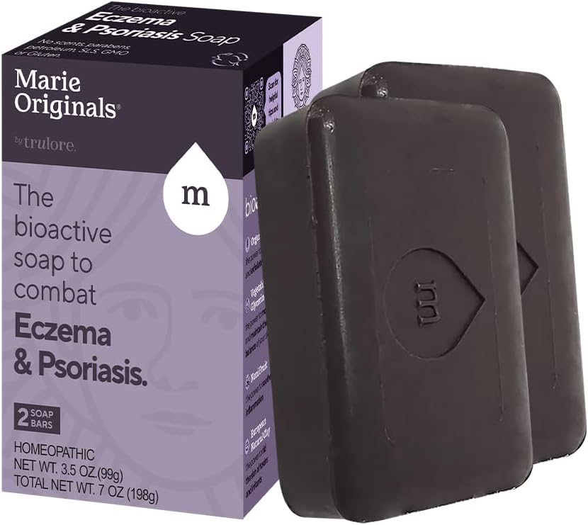 Marie Originals Eczema Face Soap Body Wash Bar – All Natural Psoriasis, Dermatitis Tratamiento para Dry Itchy Flaky Skin Relief – Gentle Detoxifying, Healing, Anti-Itch, Cleansing Skincare (Pack of 2)