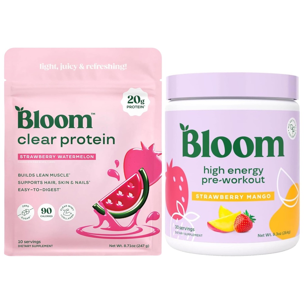 Bloom Strawberry Watermelon Clear Protein and Pre Workout Bundle