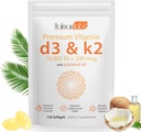 Vitamina D3 K2 Suplemento Softgel,2-en-1 Micro Ingredientes Vitamina D3 10000 UI + 200 MCG Vitamina K2,Coconut Oil Softgels, Libre de GMO, Suplemento Softgel (120Pcs)