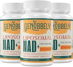 800 mg Liposomal NAD+ Suplemento con Nicotinamide Riboside 200 mg, Trans-Resveratrol 100 mg - auténtico suplemento NAD para la reparación de ADN, envejecimiento saludable, función cerebral - suministro de 180 días
