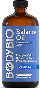 BodyBio Balance Oil - Vegan Omega 3 6 Suplemento – Cold-Presed Safflower & Flaxseed Oil – Soporta la función cerebral, la piel sana y el mood
