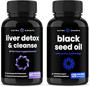 NutraChamps Liver Cleanse Detox y Black Seed Oil Capsules Bundle