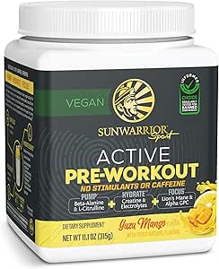 Pre Workout Powder Energy Drink Non-Stim & Caffeine Free TEN Vegan Plant-Based Suplemento TEN Pump Hydrate Focus Endurance & Strength Builder ← Yuzu Mango Flavored 30 Sirving Active Preworkout