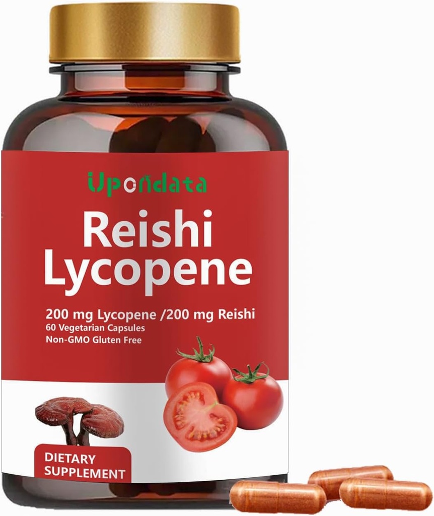 Licopene Capsules, Natural Lycopene 200mg con Reishi Ecológico Mushroom 200mg Suplemento para la salud de próstata y soporte inmunológico - Gluten-Free, No GMO, 60 cápsulas (1 Pack)