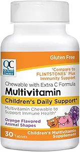 Opciones de calidad, Multivitamina de animales Chewable para niños con vitamina C extra, Apoyo diario para niños Suplemento de salud multivitamina saboreado, 30 cuenta botella