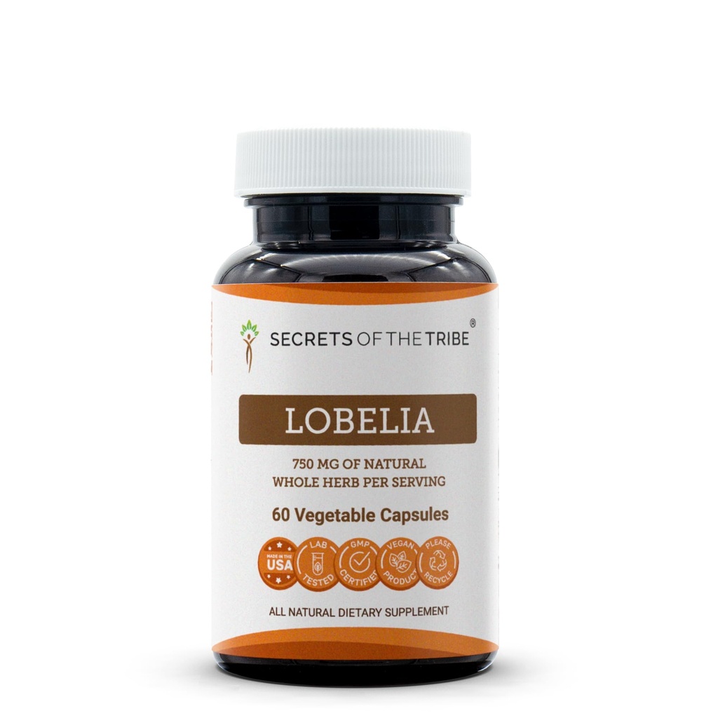 Secretos de la Tribe Lobelia 60 cápsulas, 750 mg, Lobelia cultivada responsablemente (Lobelia Inflata) Herb seco (60 cápsulas)
