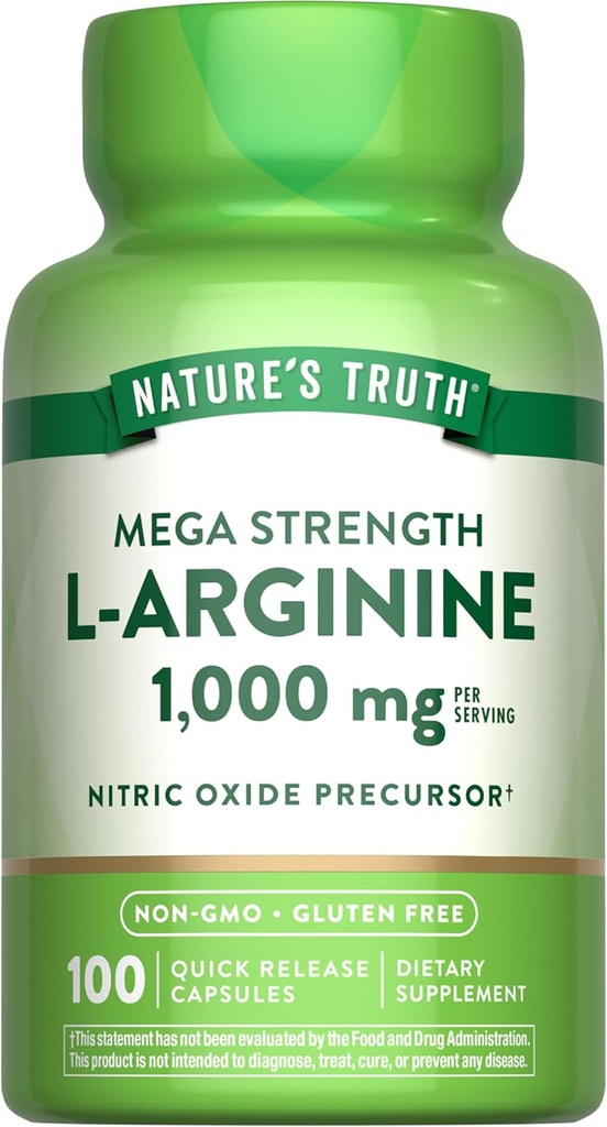 La verdad de la naturaleza L-Arginine 1000mg ← 100 Capsules  durable Mega Strength Silencio No Gluten Suplemento gratuito