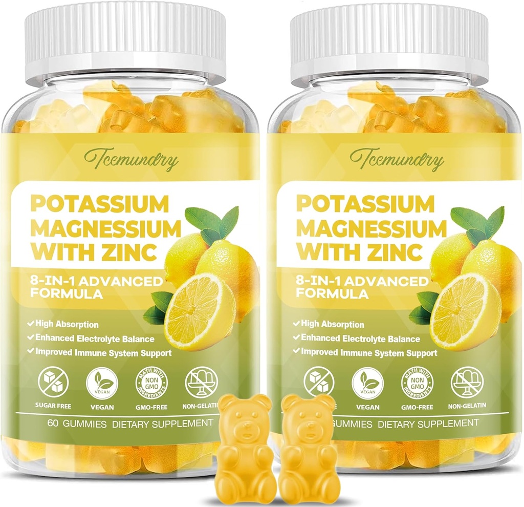 Suplemento de potasio Gummies para adultos: Citrato de potasio 99 mg - Suplemento de magnesio de potasio para músculo, electrolito, energía