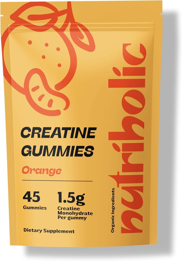 Creatine Monohydrate Gummies for Men and Women - Easy to Digest, Vegan, Gluten-Free, Non-GMO, 1.5g of Creatine per Gummy - 45ct (45 Count, Orange)