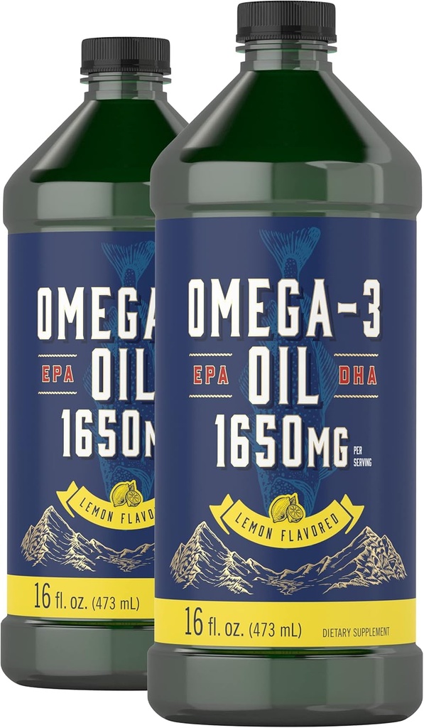 Carlyle Omega 3 Fish Oil Liquid ← 1650mg Silencio 32 fl oz (2 x 16oz Botellas) Silencio Lemon Flavor ← Non-GMO &amp; Gluten Suplemento gratuito