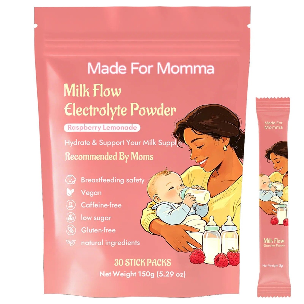 Made for Momma Milk Flow Drink Mix for Breastfeeding Moms, Raspberry Lemonade Hydration Powder, Supports Hydration & Lactation, Easy Daily Mix, Great-Tasting Drink, 30 Servings(1pc)