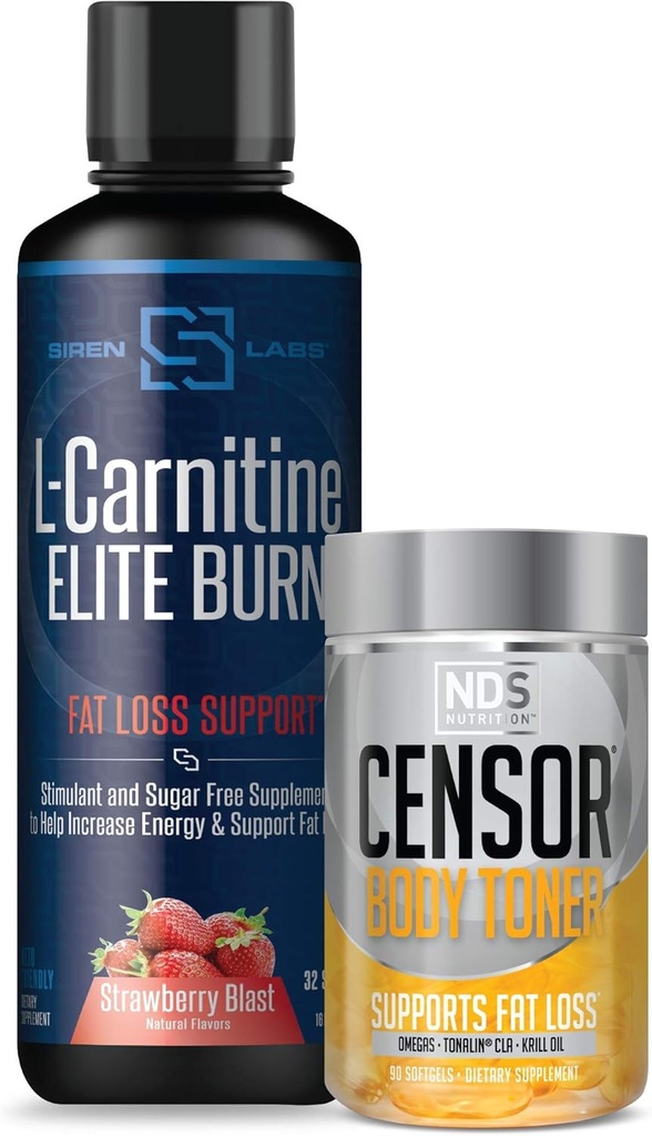 Censor NDS Nutrition Fat Loss-Body Toner con CLA (90 Softgels) & Siren Labs L-Carnitine Elite Burn Fat Loss Support Strawberry Blast 3000 mg (32 Servings)