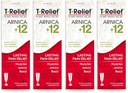 T-Relief Arnica +12 Cream Natural Relieving Actives for Back Pain Joint Soreness Muscle Aches & Stiffness, Whole Body Fast Acting Relief for Women & Men - 4 oz (4 Pack)