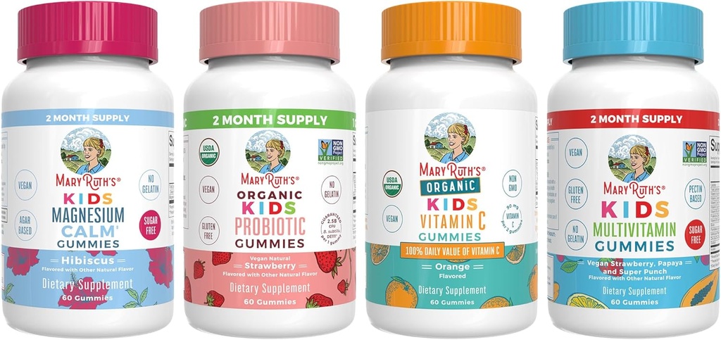 MaryRuth Organics Multivitamínico, Probiótico, Magnesio Calm y Vitamina C Gummies para Niños TENIDO Proyecto Label Limpio Verified® TEN Vitaminas para el Apoyo Inmunitario " Salud general ANTE Vegan, No Gluten Free