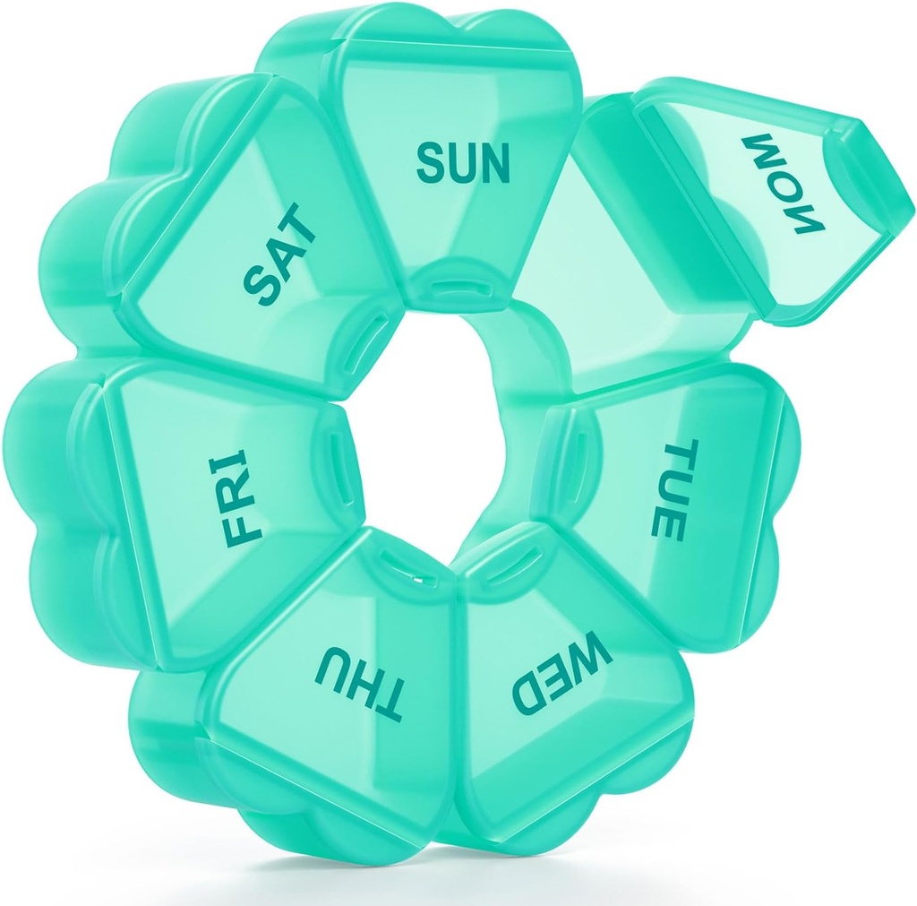 Gran organizador semanal de píldoras, caja de píldoras 7 días, KAPENS Daily Vitamin Case Compartimientos de gran capacidad, Contenedores de píldoras para suplementos de medicina de aceite de pescado, verde