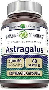 Fórmulas asombrosas Astragalus (de Astragalus Membranaceus Plant Root) Silencio 2000 Mg Suplemento Silencio Vegetarian Capsule ← Non-GMO TEN Gluten-Free TEN Made in USA (1 Pack ← 120 Count)