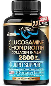 Glucosamine Chondroitin MSM Collagen ← Soporte Conjunto Suplemento 2800 mg Silencio Hecho en EE.UU. Silencio FSA Aprobado Artículos de producto Silencio Flexibilidad Vitaminas Nutricionales Silencio para Hombres &amp; Mujeres, 240 cápsulas