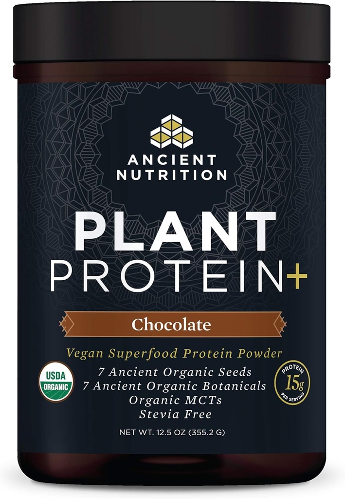 Antigua planta de nutrición con base de pólvora de proteínas, proteína vegetal+, chocolate, suplemento de superalimentos orgánicos veganos, 15g Proteína por ser, sin gluten, Paleo Friendly 12