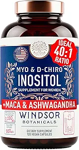 Myo y D-Chiro Inositol Suplemento 40:1 Ratio - 2.000 mg Myo-Inositol más Maca Root & Calming Ashwagandha - Healthy Ovarian Support Vitaminas y Suplementos de Fertilidad para Mujeres - 120 cápsulas Veganas