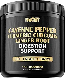Cayenne Pepper Capsules with Turmeric Curcumin Root, Ginger Root, Berberine HCl &amp; More - Sistema Immune, Digestión, Salud Conjunta &amp; Salud del Corazón - 150 cápsulas
