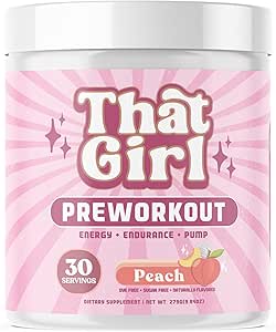 That Girl Pre Workout for Women - Slay Your Gym Sesh with Pure Fire Energy & Mega Pumps - 100% Natural &amp; Clean - Delish Peach Flavor - 30 Servings