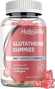 Reducido Glutathione 500mg Gummies, L-Glutathione con Collagen Suplementos Chewable para el cuidado de la piel, soporte para el hígado, antioxidante, sistema inmunológico, 60 Condes