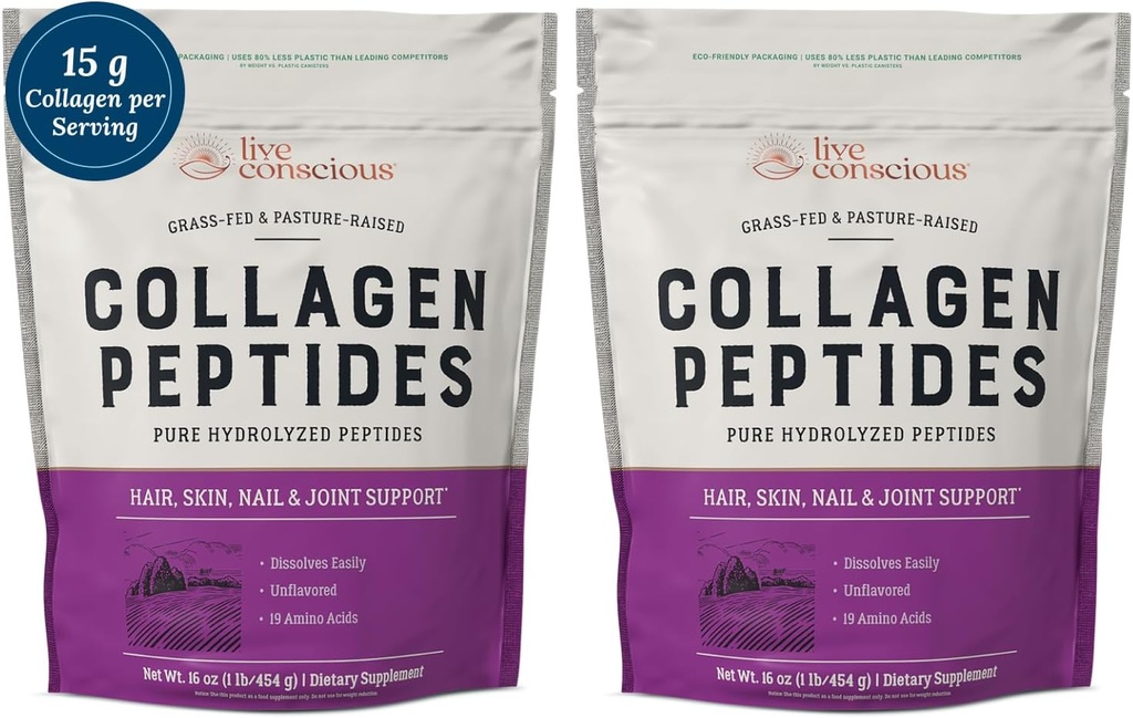 Peptides de colágeno en vivo Polvo - Pelo, Piel, Nail, y Soporte Conjunto - Tipo I & III Collagen - Proteína Hidrolizada Naturalmente-Fuente - 16oz (2-Pack)