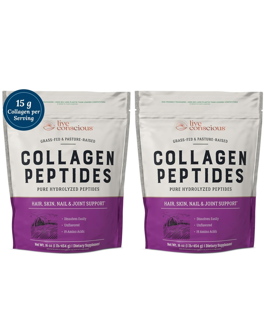 Peptides de colágeno en vivo Polvo - Pelo, Piel, Nail, y Soporte Conjunto - Tipo I & III Collagen - Proteína Hidrolizada Naturalmente-Fuente - 16oz (2-Pack)