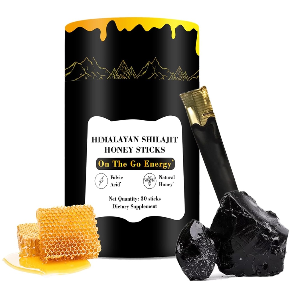 Zotreval Shilajit Honey Sticks, 30 Sticks - Pure Himalayan Resin, Organic Honey &amp; Saffron for Energy Boost, Immune Support &amp; Vitality, SHILAJIT Honey Sticks for Men &amp; Women