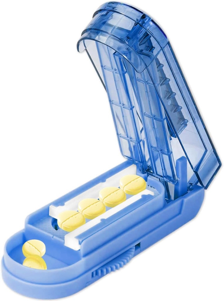 Pill Cutter Splitter para pequeñas y pequeñas píldoras, separador de mesa ajustable Corta de forma precisa Múltiples píldoras a la vez. (Klein Blue)