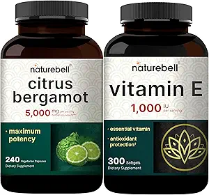 NatureBell Vitamin E Oil Softgels, 1,000iu Por Serving & Citrus Bergamot Veggie Capsules 5,000 mg Equivalent Bundle Pack ← Forma fácilmente Absorbida