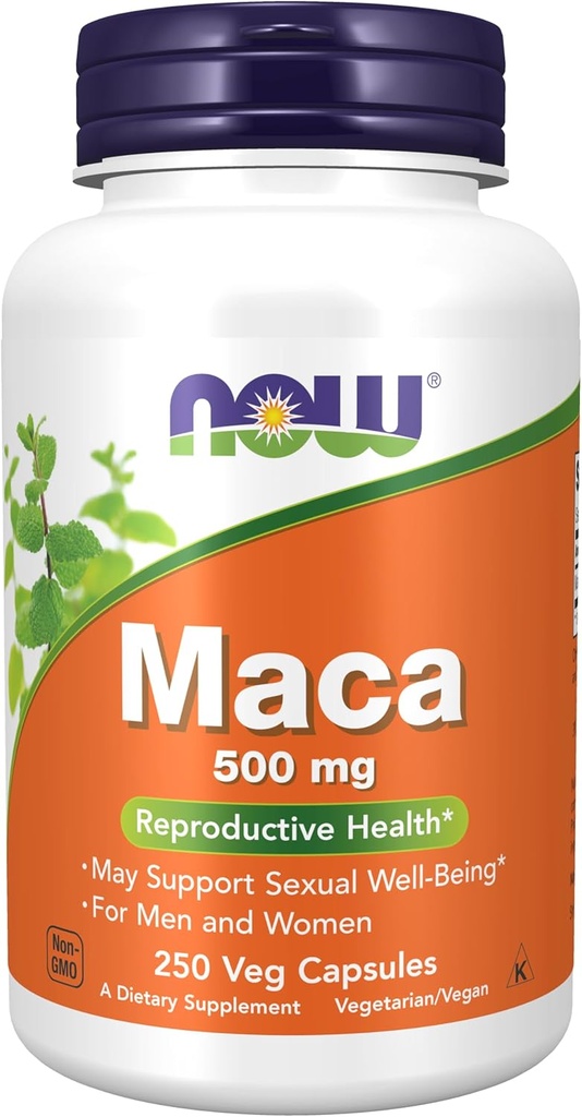 AHORA Suplementos de alimentos, Maca (Lepidium meyenii) 500 mg, Para hombres y mujeres, salud reproductiva*, 250 cápsulas de verduras