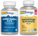 SOLARAY Super Omega 3, 7, 9 y Magnesium Glycinate Bundle - Acidos grasos esenciales y Magnesio Chelated Gisglycinate for Healthy Heart, Bones, and Relax Support - 120 Softgels, 275 VegCaps