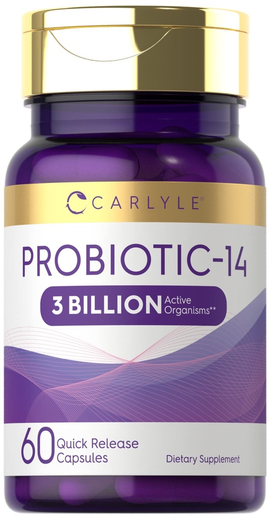 Carlyle Probiotic for Women ' Men TEN 3 Billion CFU TEN 60 Capsules TEN 14 Strains ← Non-Gluten Free