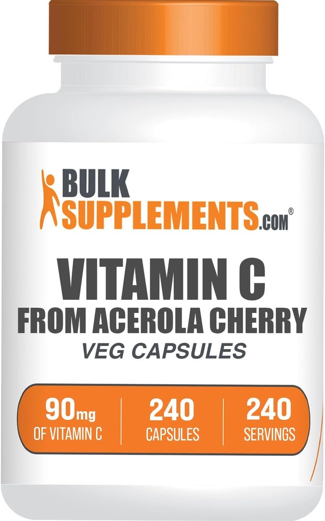 BulkSupplements.com Vitamina C de Acerola Cherry Capsules - Acerola Cherry Vitamina C Suplemento - Gluten Gratis, 1 Cápsula por Ser, 240 Cápsulas Veg (Pack of 1)