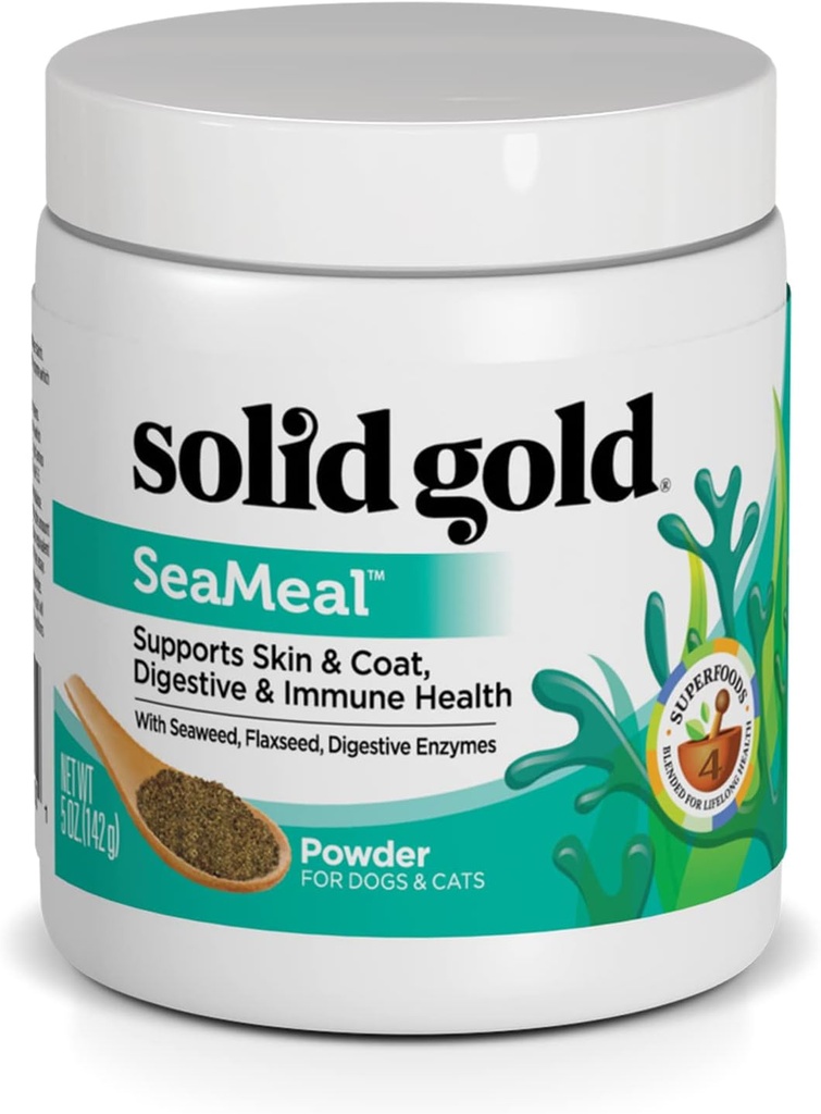 Polvo multivitamina de oro sólido - Kelp Powder, Omega 3 " Vitaminas para la salud dental, digestiva, inmunitaria, de piel " - Multi vitamina para perros " gatos - Cat " Dog Food Additive Supplement - 5oz
