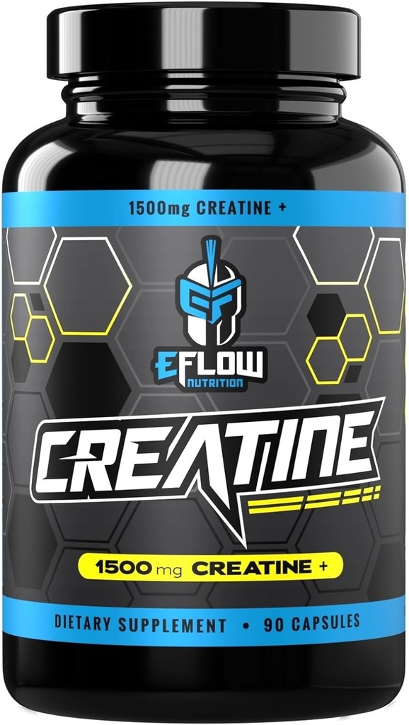 eFlow Creatine Capsules, HCL Creatine Pills - Suplemento Creatine para Hombres &amp; Mujeres, Muscle Builder, Endurance, Strength, con AstraGin y Senactiv (1500mg, 90 cápsulas)