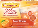 Emergen-C 1000mg Vitamina C Powder para soporte diario Caffeine Free Vitamina C Suplementos con zinc y manganés, Super Orange Flavor - 30 Cuenta