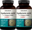 NatureBell 2 Pack Hialuronic Acid Suplementos 2000 mg TENIDO 480 cápsulas totales, con MSM " Collagen de Bovino Hidrolizado - 3 en 1 Apoyo para la hidratación de la piel, la lubricación conjunta, el cabello y la salud de los ojos