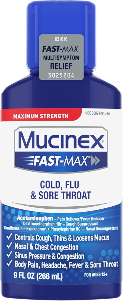 Mucinex Cold, Flu, " Sore Throat Relief Liquid, 9 Fl Oz