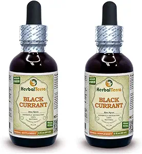 Currante Negro (Ribes nigrum) Tintura, hojas secas Extracto líquido (Marca: HerbalTerra, Proudly Made in USA) 2x2 fl.oz (2x60 ml)