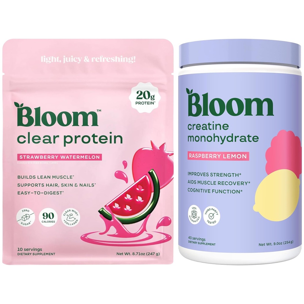 Bloom Strawberry Watermelon Clear Protein and Raspberry Lemon Creatine Bundle